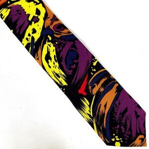OAKTREE Tie Men's Abstract 100% Silk  Yellow Black Purple Vintage 90's Necktie
